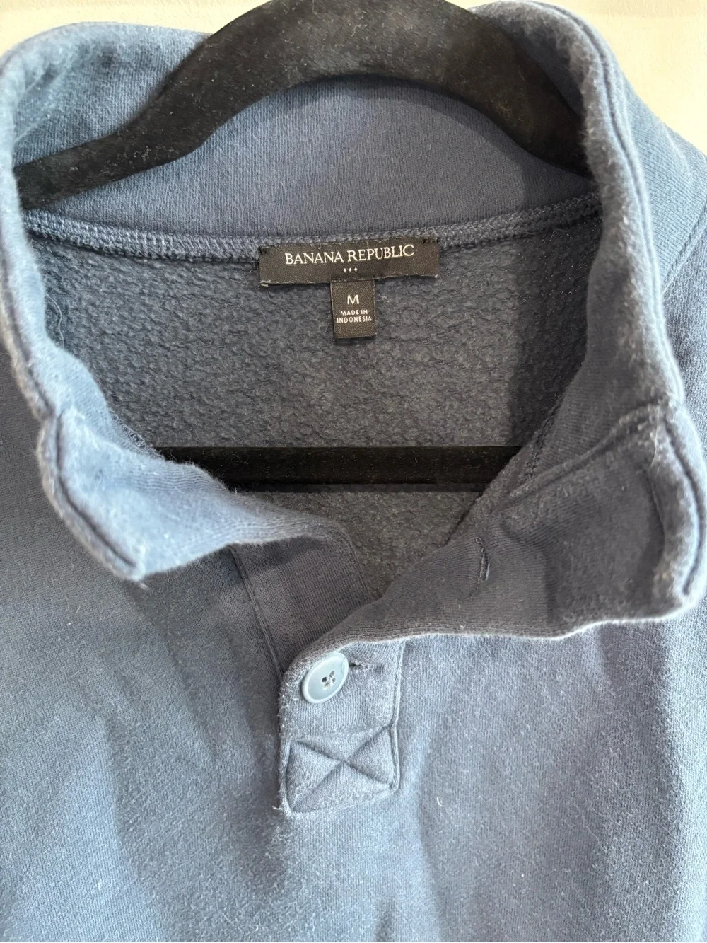 Banana Republic Men's Navy Button-Placket Crewneck Pullover